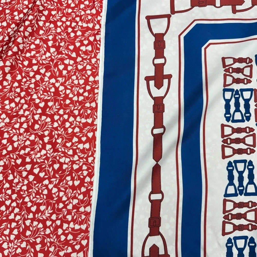 Bundle of 2 Scarves Red Heart Print & Blue Equestrian Horse Bit Square Scarves
